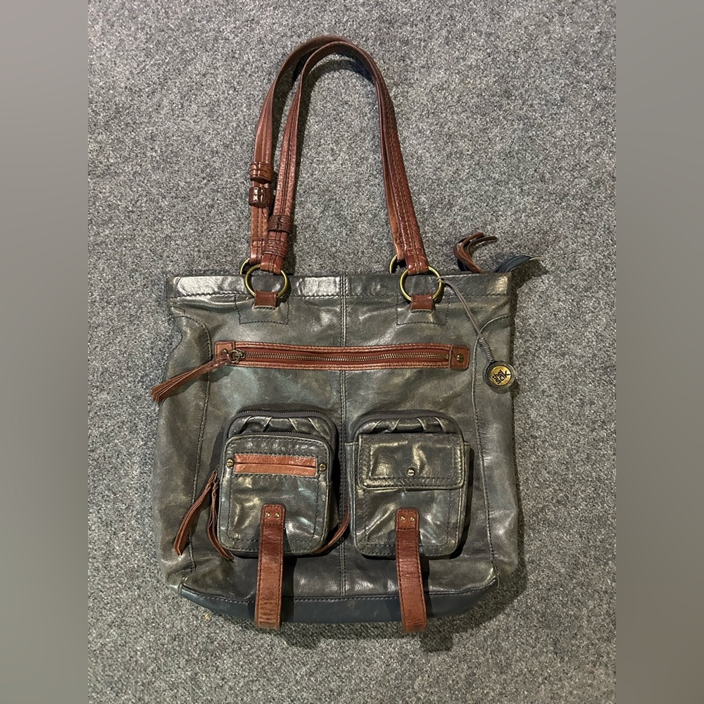 The Sak Iris Gray and Brown Leather tote Bag